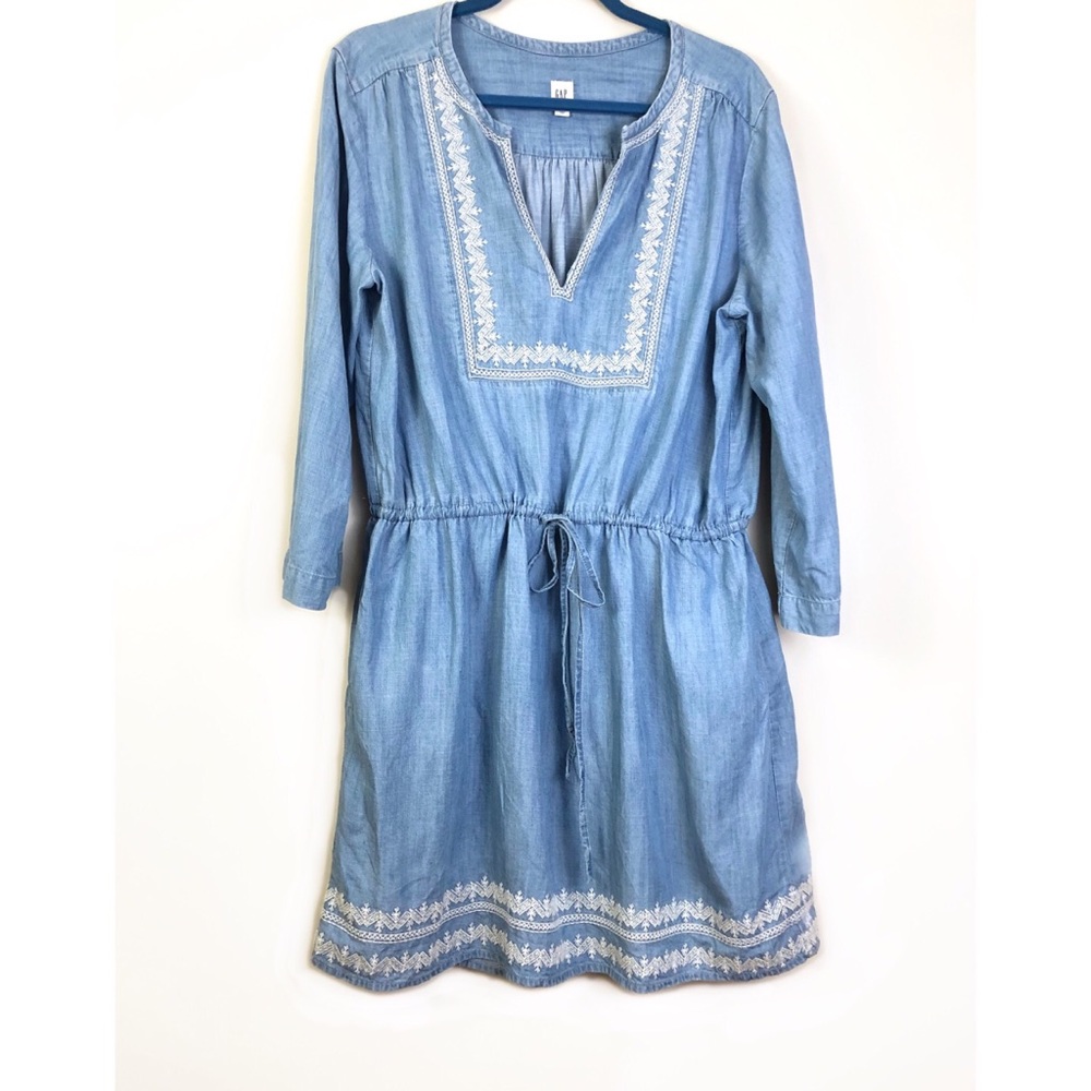 Gap Denim Dress Tie- Waist Size Large - Picture 2 of 7